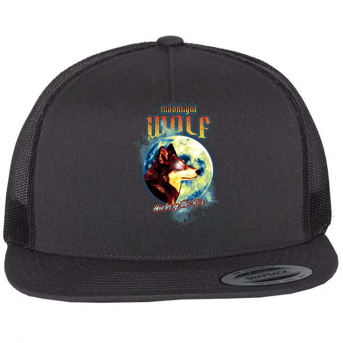 Moonlight Wolf Flat Bill Trucker Hat