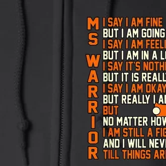 MS Warrior Multiple Sclerosis Awareness Graphic Full Zip Hoodie