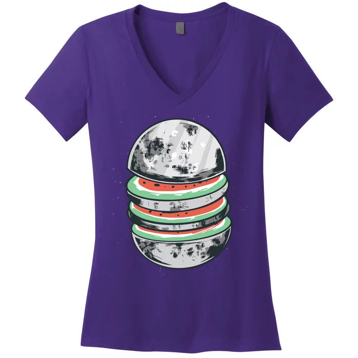 Moon Watermelon Women's V-Neck T-Shirt