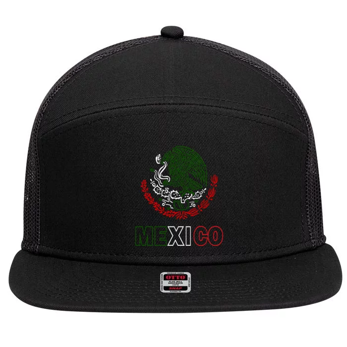 Mexico With Mexican Eagle From Flag 7 Panel Mesh Trucker Snapback Hat