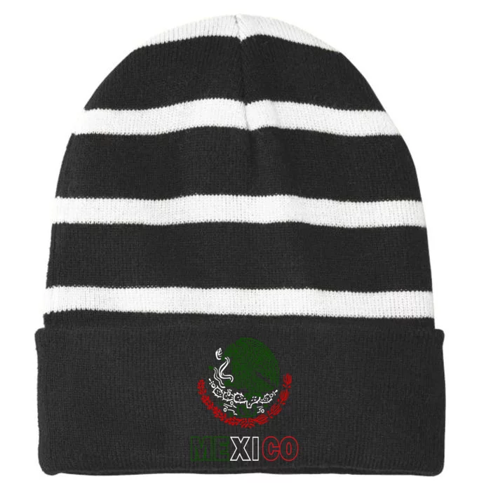 Mexico With Mexican Eagle From Flag Striped Beanie with Solid Band