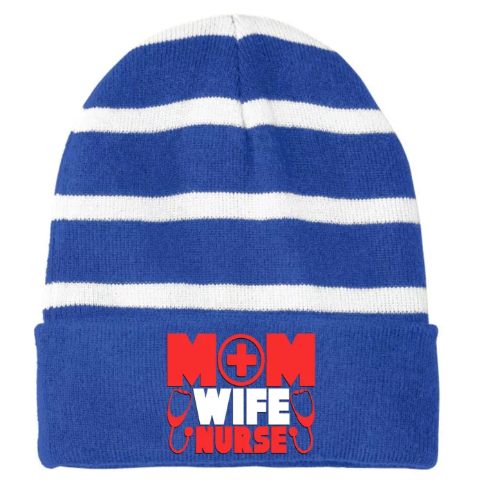 Mom Wife Nurse Graphic S Gift Striped Beanie with Solid Band