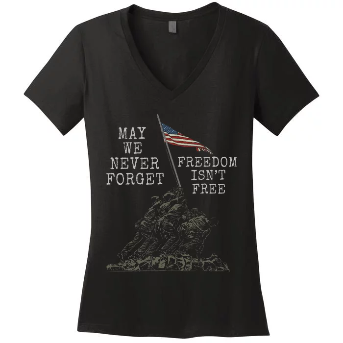 May We Never Forget Freedom Isnt Free Usa Flag Veteran Women's V-Neck T-Shirt