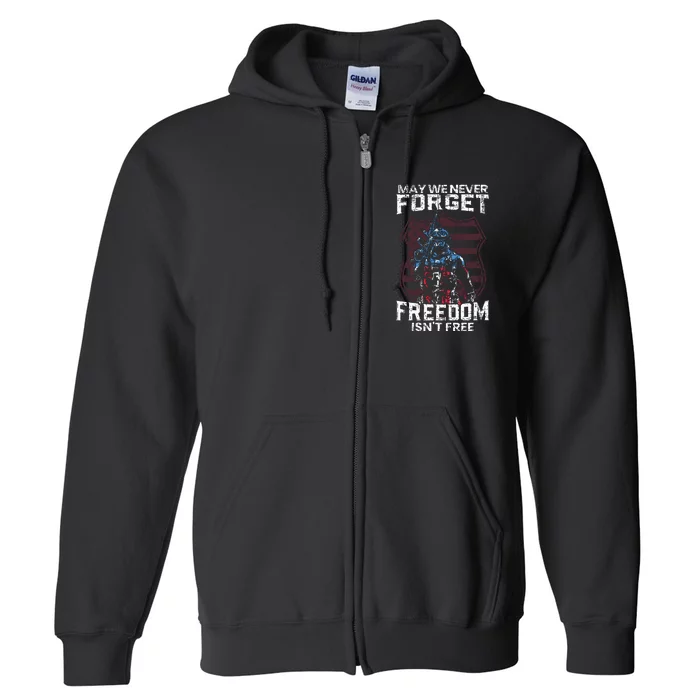 May We Never Forget Freedom Isnt Free Usa Flag Memorial Day Full Zip Hoodie