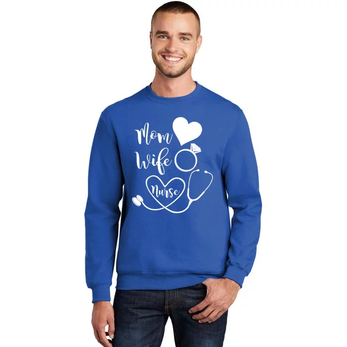 Mom Wife Nurse Heart Diamond Ring Stethoscope Funny Gift Tall Sweatshirt