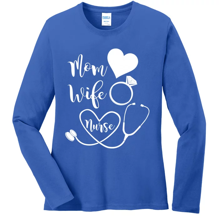 Mom Wife Nurse Heart Diamond Ring Stethoscope Funny Gift Ladies Long Sleeve Shirt