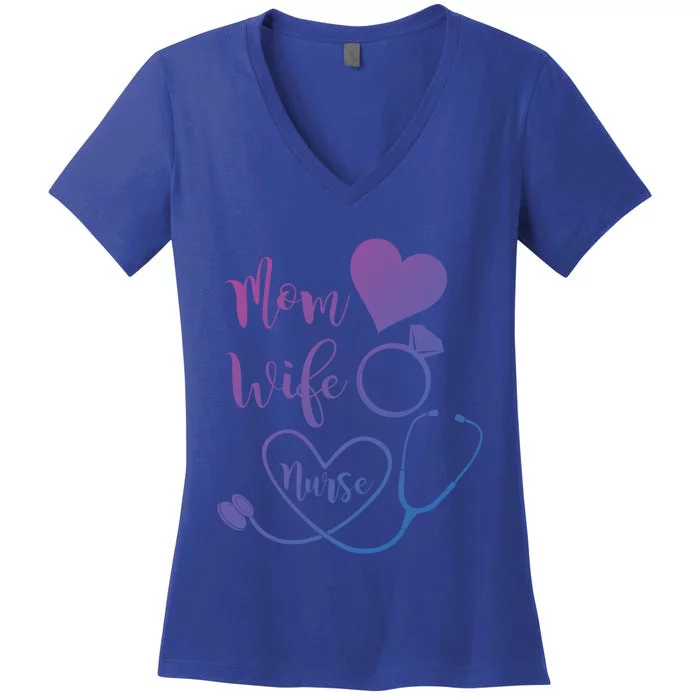 Mom Wife Nurse Heart Diamond Ring Stethoscope Funny Gift Women's V-Neck T-Shirt