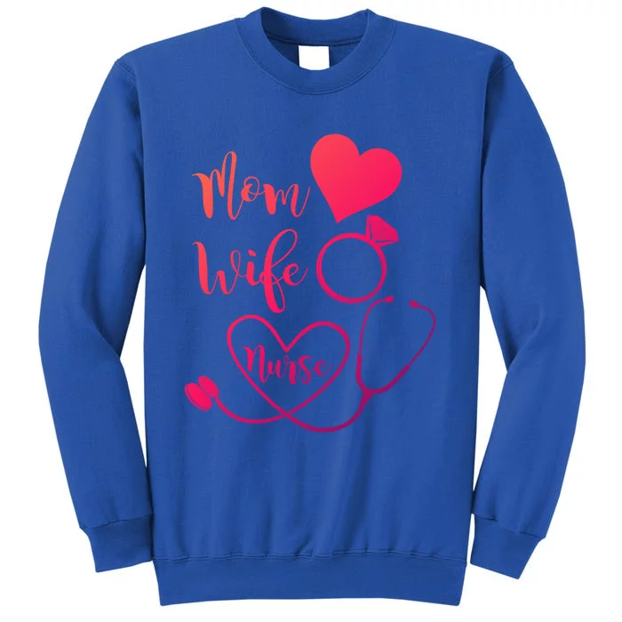 Mom Wife Nurse Heart Diamond Ring Stethoscope Funny Gift Tall Sweatshirt