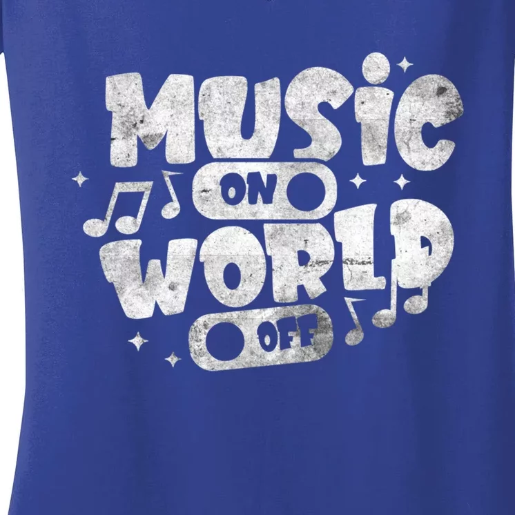 Music World On Off Musical Notes Design Music Lover Musician Gift Women's V-Neck T-Shirt