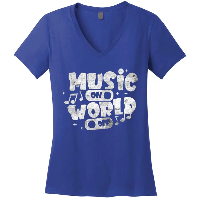 Music World On Off Musical Notes Design Music Lover Musician Gift Women's V-Neck T-Shirt