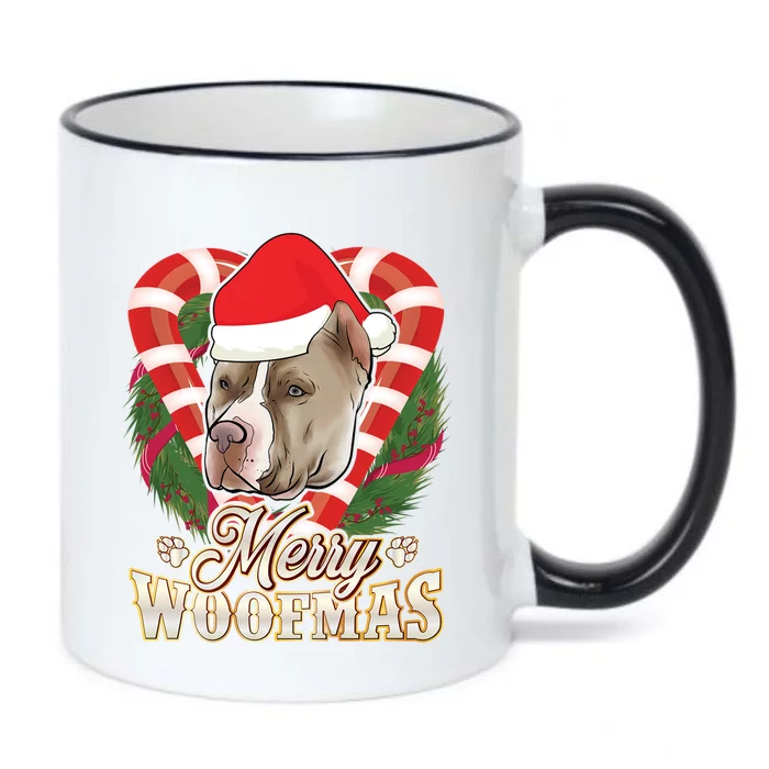 Merry Woofmas Pitbull With Santa Claus Hat Pittie Christmas Gift Black Color Changing Mug