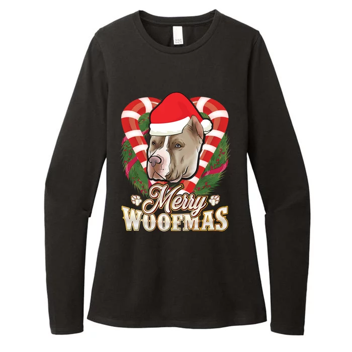 Merry Woofmas Pitbull With Santa Claus Hat Pittie Christmas Gift Womens CVC Long Sleeve Shirt