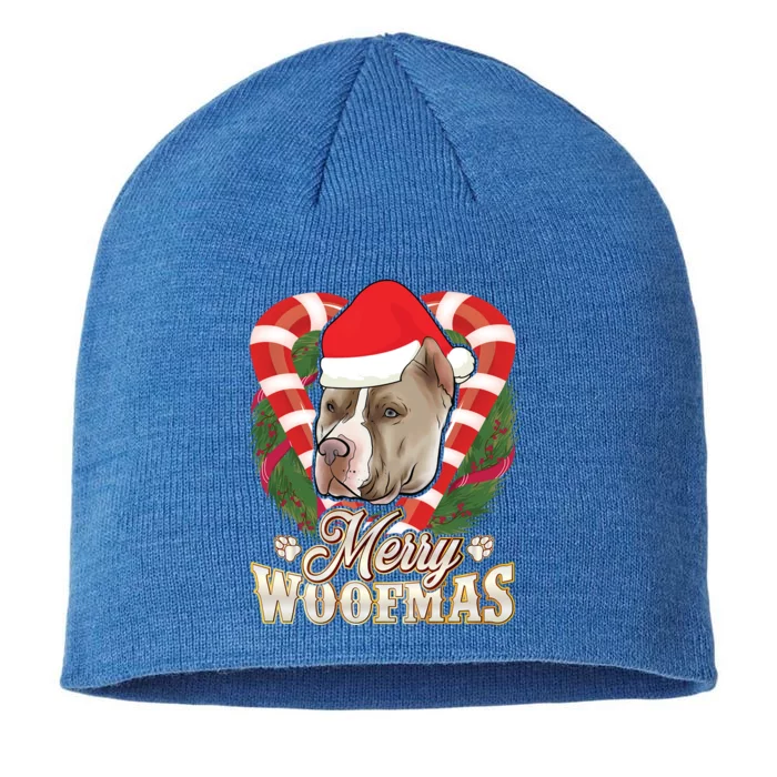 Merry Woofmas Pitbull With Santa Claus Hat Pittie Christmas Gift 8 1/2in Sustainable Knit Beanie