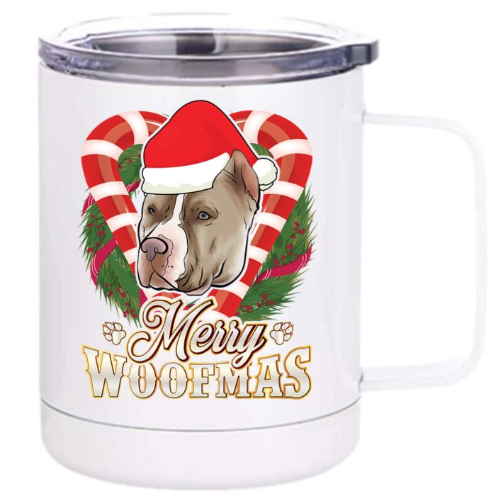 Merry Woofmas Pitbull With Santa Claus Hat Pittie Christmas Gift Front & Back 12oz Stainless Steel Tumbler Cup