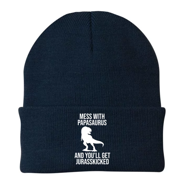 Mess With Papasaurus And Youll Get Jurasskicked Funny Dad Gift Knit Cap Winter Beanie