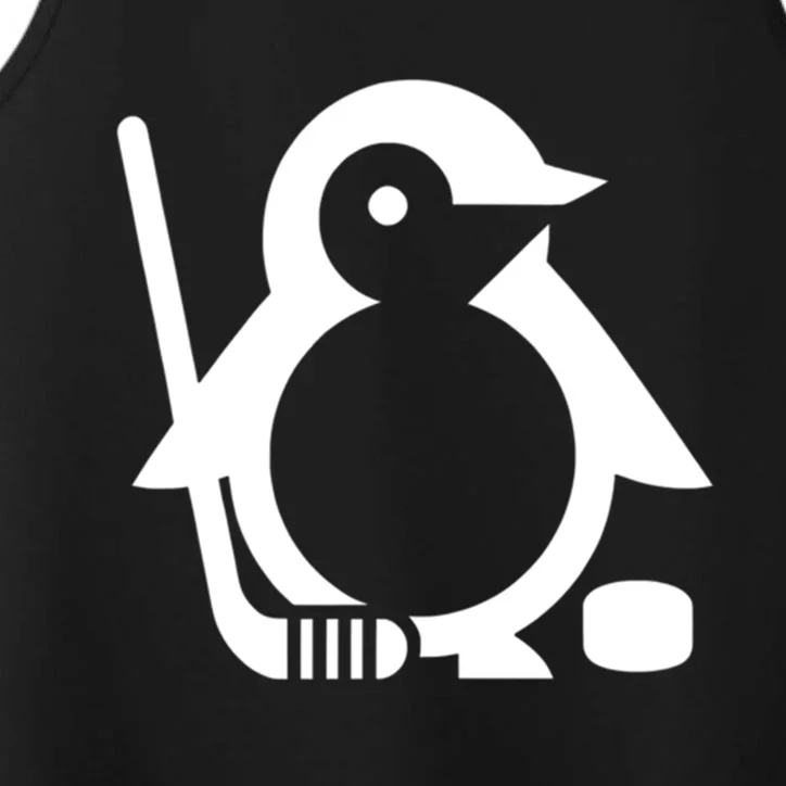 Minimalist White Penguin Silhouette Ice Hockey Player Performance Tank