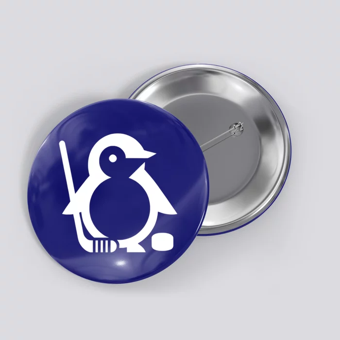 Minimalist White Penguin Silhouette Ice Hockey Player Button