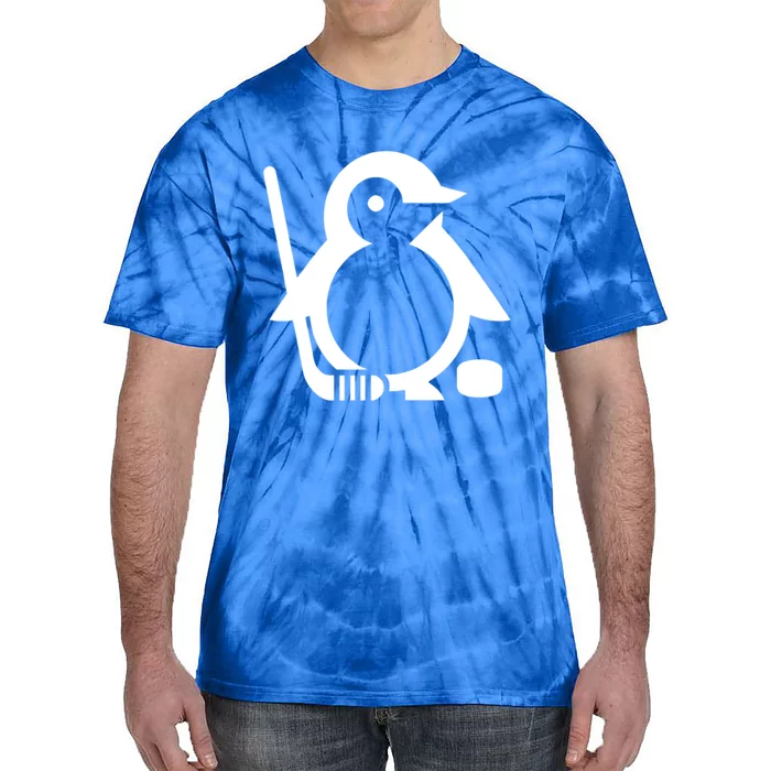 Minimalist White Penguin Silhouette Ice Hockey Player Tie-Dye T-Shirt