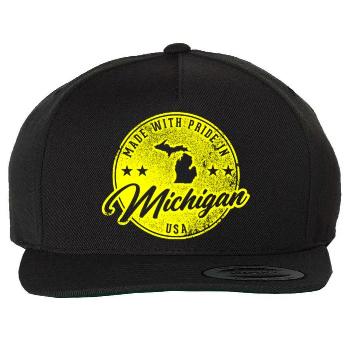 Made With Pride In Michigan USA Retro Wool Snapback Cap