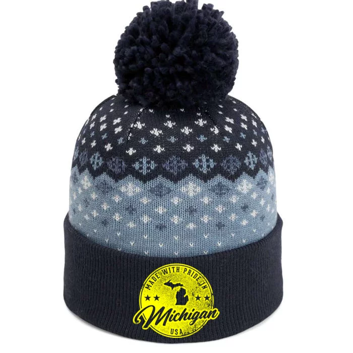 Made With Pride In Michigan USA Retro The Baniff Cuffed Pom Beanie