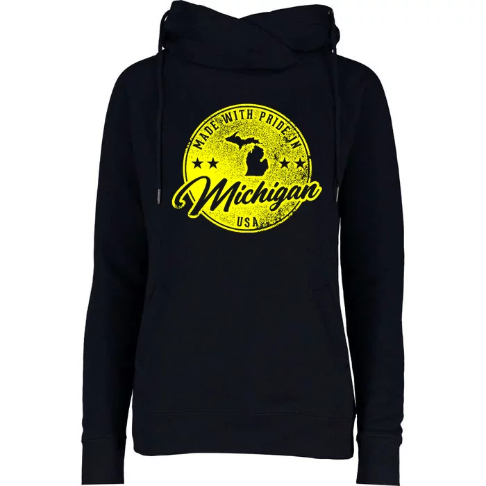 Made With Pride In Michigan USA Retro Womens Funnel Neck Pullover Hood