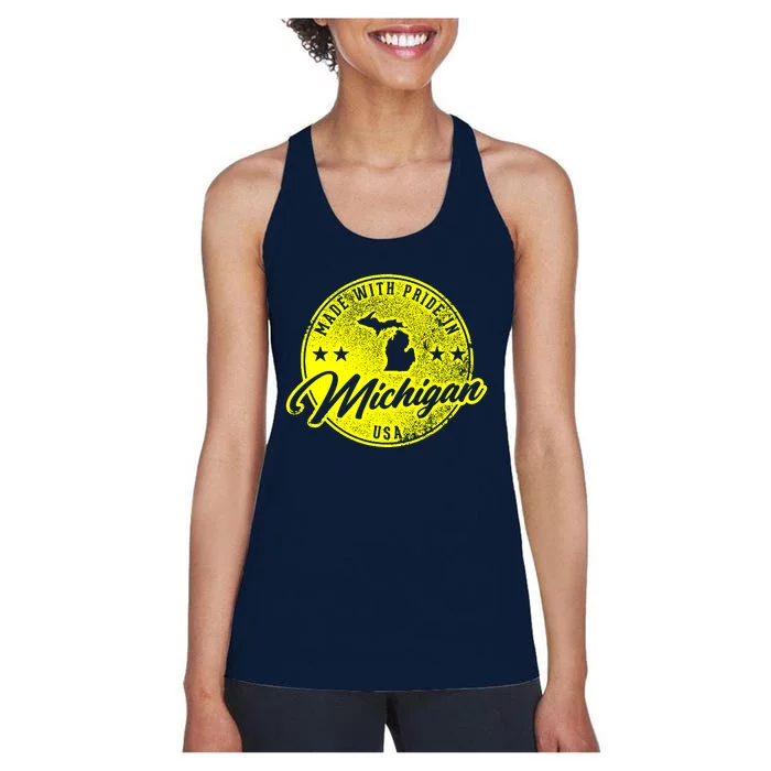 Made With Pride In Michigan USA Retro Women's Racerback Tank