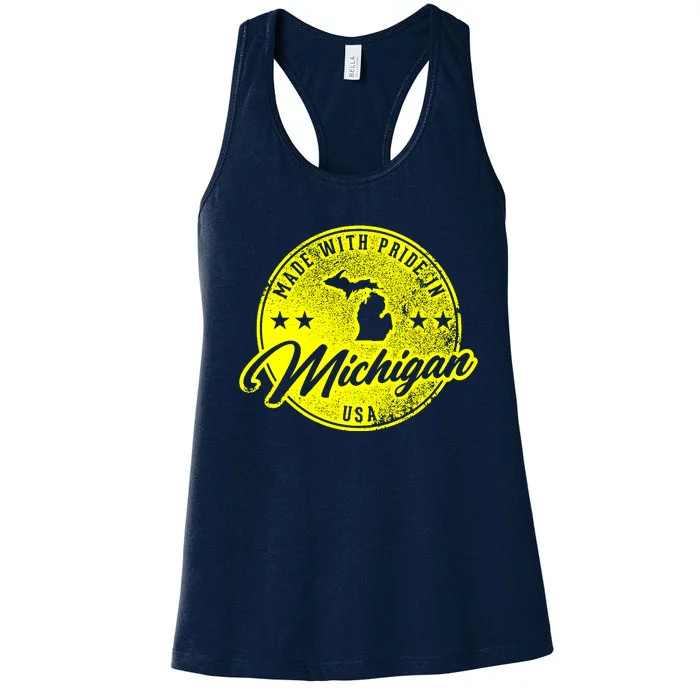 Made With Pride In Michigan USA Retro Women's Racerback Tank