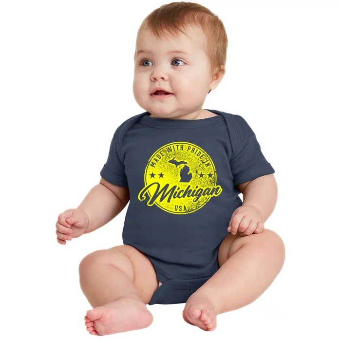 Made With Pride In Michigan USA Retro Baby Bodysuit