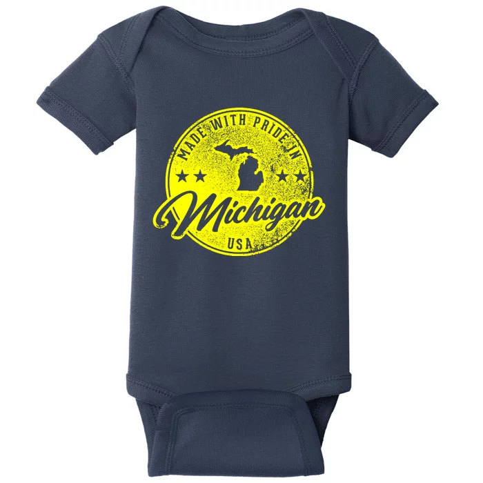 Made With Pride In Michigan USA Retro Baby Bodysuit