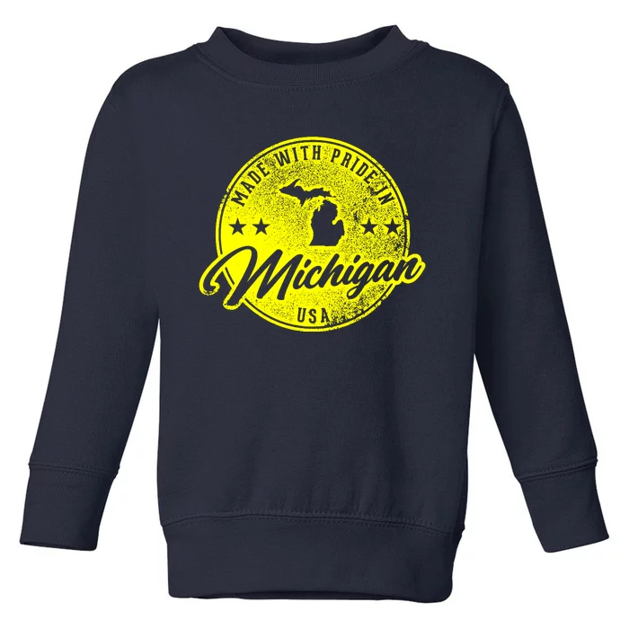 Made With Pride In Michigan USA Retro Toddler Sweatshirt