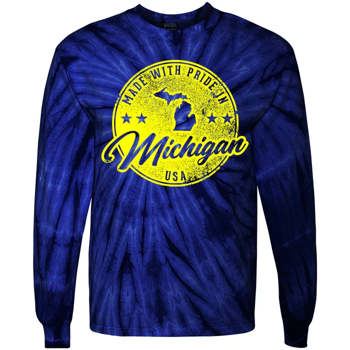 Made With Pride In Michigan USA Retro Tie-Dye Long Sleeve Shirt