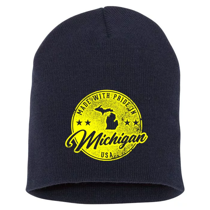 Made With Pride In Michigan USA Retro Short Acrylic Beanie