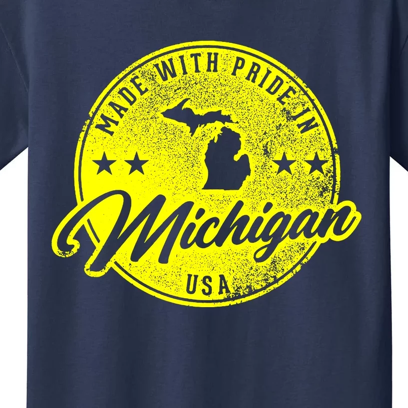 Made With Pride In Michigan USA Retro Kids T-Shirt