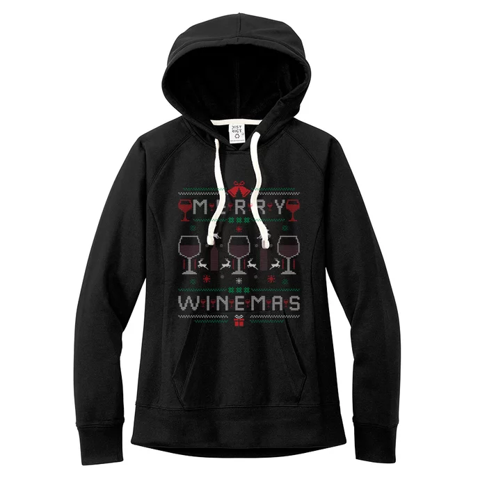 Merry Winemas Red Wine Ugly Christmas Sweater For Wine Lover Gift Women's Fleece Hoodie