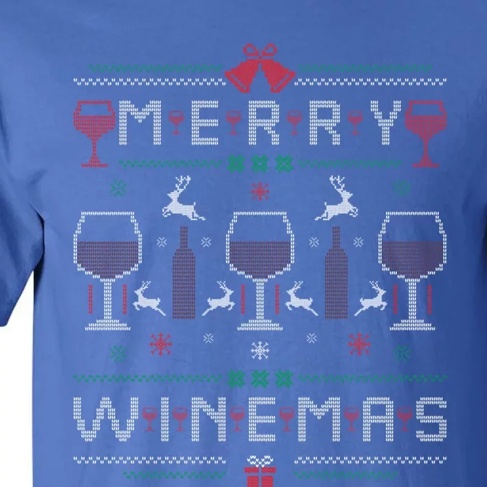 Merry Winemas Red Wine Ugly Christmas Sweater For Wine Lover Gift Tall T-Shirt