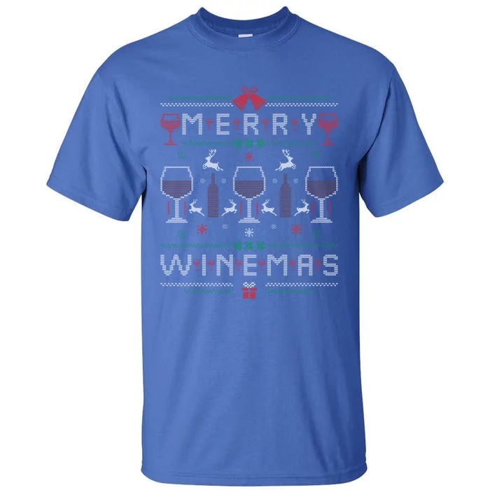 Merry Winemas Red Wine Ugly Christmas Sweater For Wine Lover Gift Tall T-Shirt