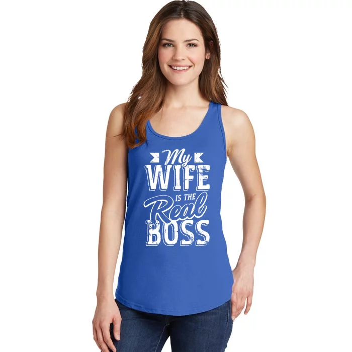 My Wife Real Boss Husband Wedding Anniversary Couple Gift Ladies Essential Tank