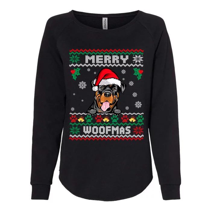 Merry Woofmas Rottweiler Dog Funny Ugly Christmas Sweater Gift Womens California Wash Sweatshirt