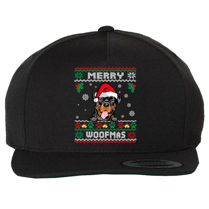 Merry Woofmas Rottweiler Dog Funny Ugly Christmas Sweater Gift Wool Snapback Cap