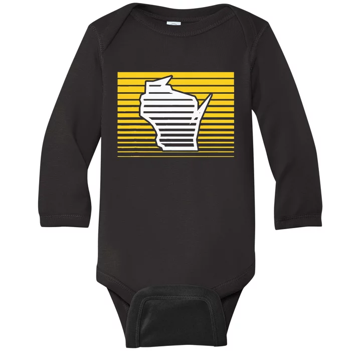 Milwaukee Wisconsin Retro Gradient Stripes Baby Long Sleeve Bodysuit