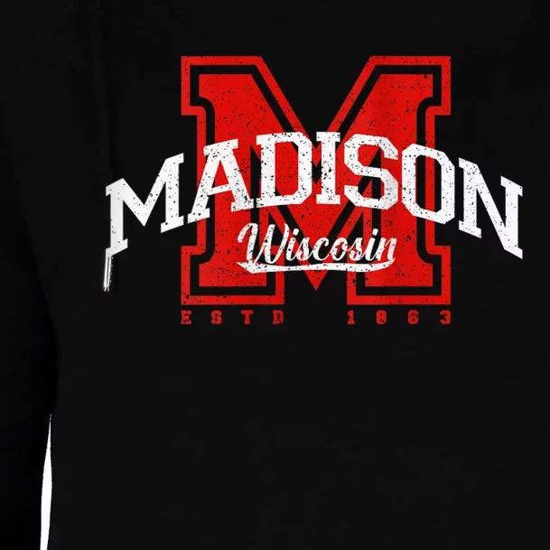 Madison Wisconsin Retro Athletic Sport Womens Funnel Neck Pullover Hood