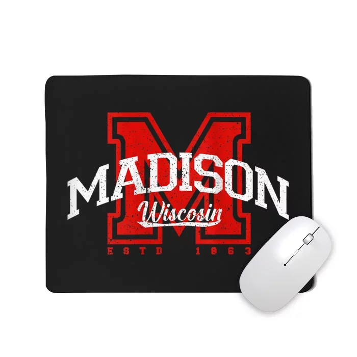 Madison Wisconsin Retro Athletic Sport Mousepad