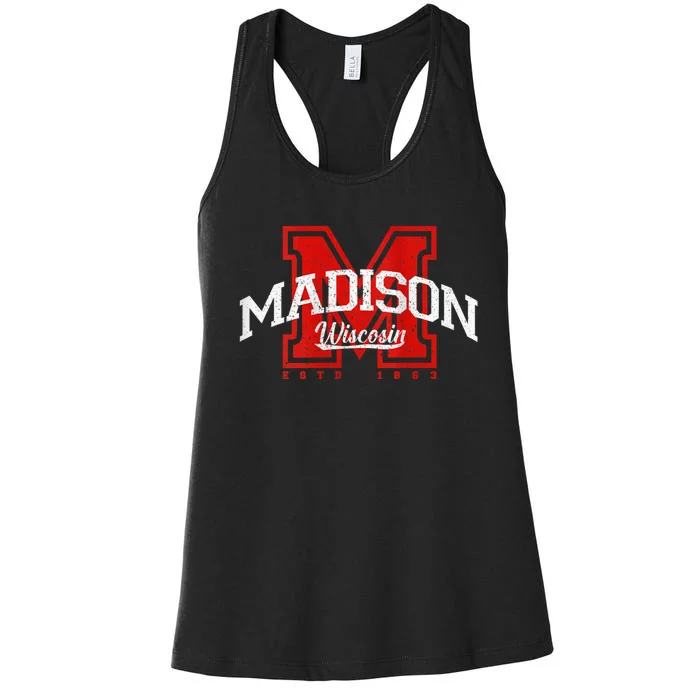 Madison Wisconsin Retro Athletic Sport Women's Racerback Tank