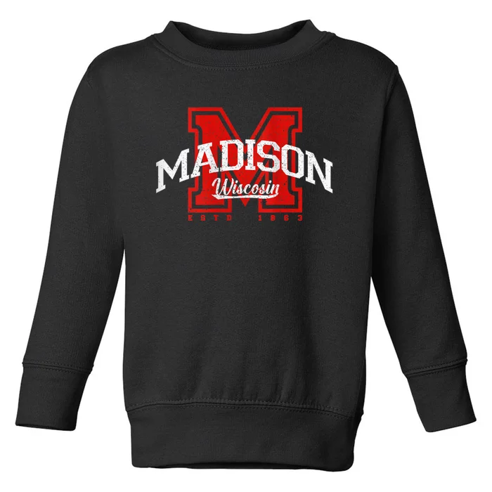 Madison Wisconsin Retro Athletic Sport Toddler Sweatshirt