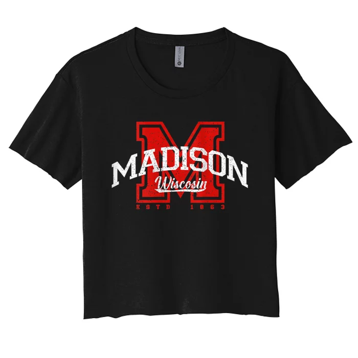 Madison Wisconsin Retro Athletic Sport Women's Crop Top Tee