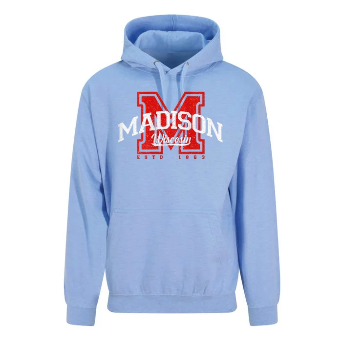 Madison Wisconsin Retro Athletic Sport Unisex Surf Hoodie