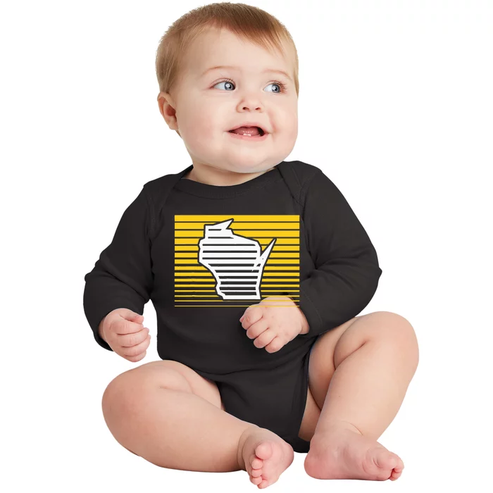 Milwaukee Wisconsin Retro Gradient Stripes Baby Long Sleeve Bodysuit