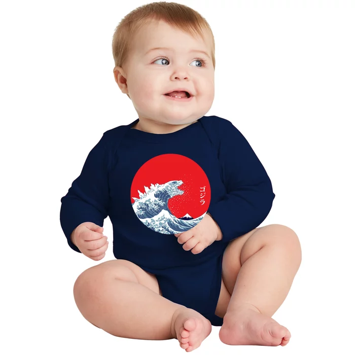 Monster Wave Retro Vintage Classic Japanese Art Baby Long Sleeve Bodysuit