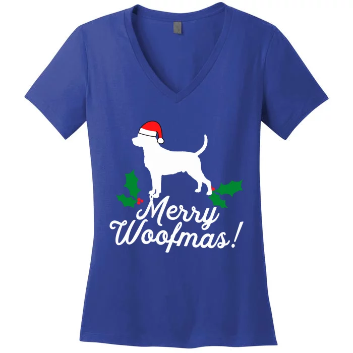 Merry Woofmas Rottweiler Christmas Dog Fun Gift Women's V-Neck T-Shirt