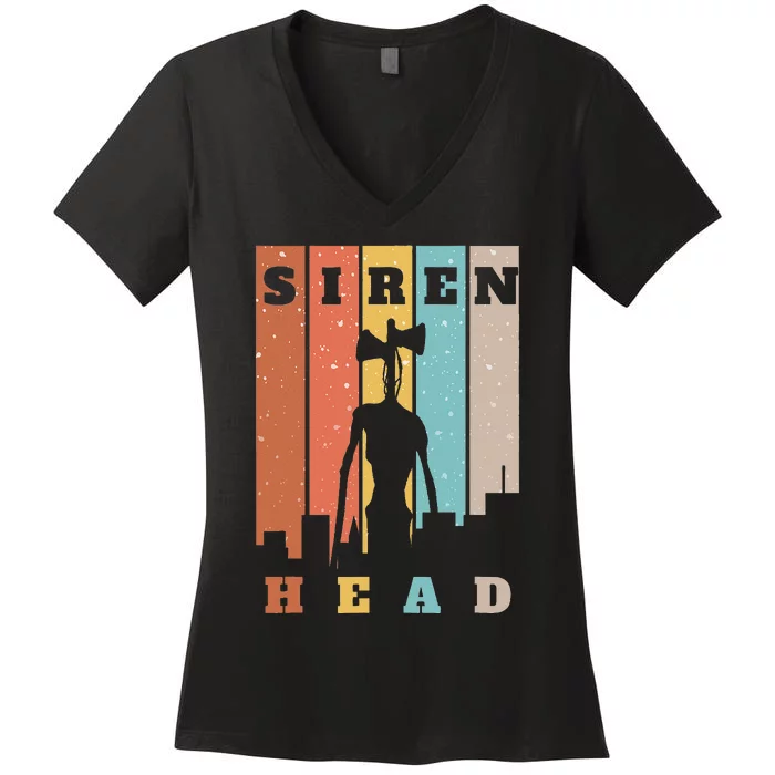 Monster With Sirens For Heads Over City Horror Women's V-Neck T-Shirt